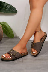 Coffee Buckle Decor Faux Suede Thick Sole Slippers