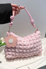 Pink Soft Bubble Textured Cord Handle Flower Shoulder Bag