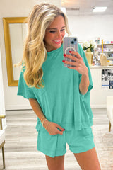 Mint Green Raw Edge Patch Pocket Oversized Top and Shorts Set