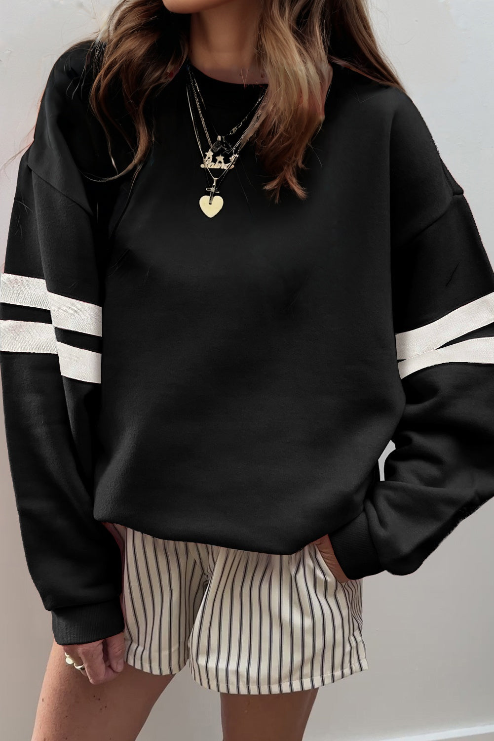 Fiery Red Varsity Striped Detail Drop Shoulder Oversized Sweatshirt