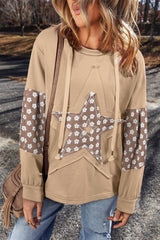 Delicacy Floral Patchwork Star Pattern Drawstring Hoodie