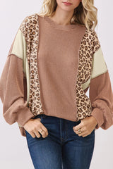 DUNE Leopard Print Colorblock Ribbed Knit Top