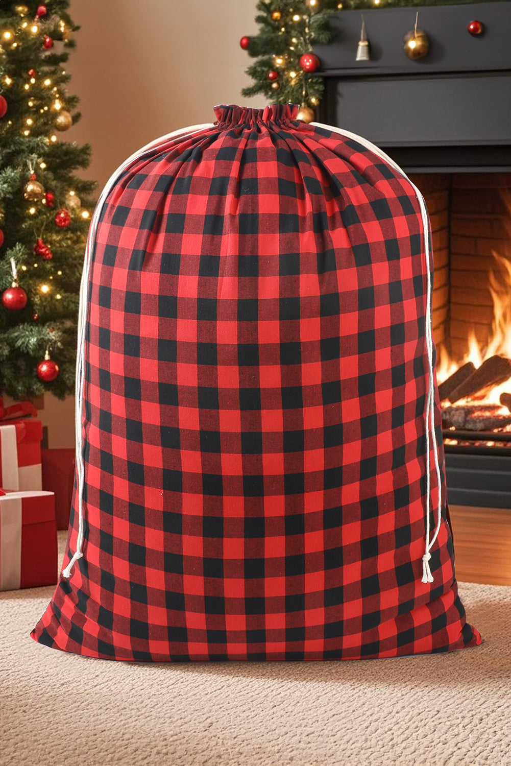 Fiery Red Buffalo Plaid Christmas Gift Bag