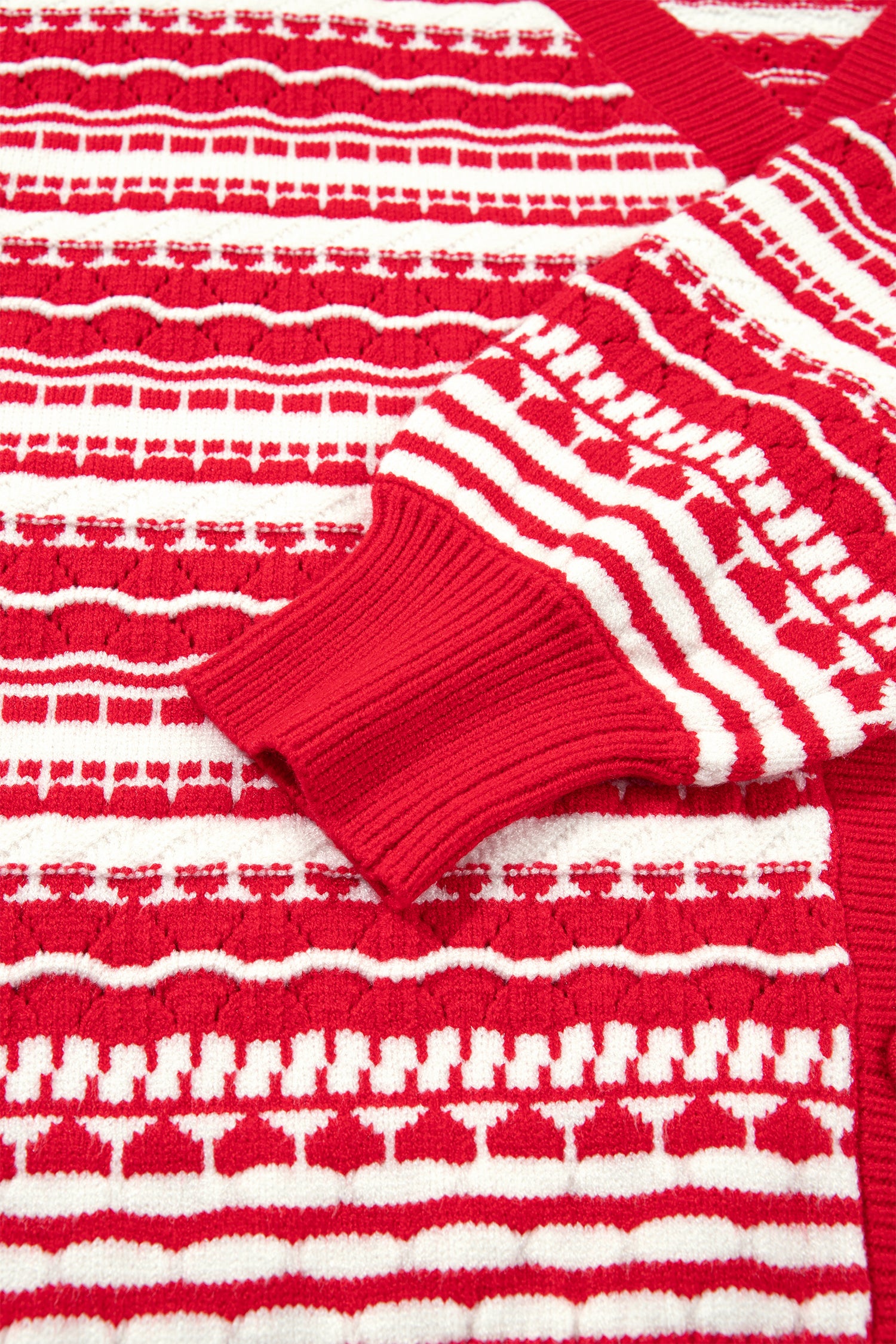 Red Geometric Striped Pattern V Neck Button Front Casual Knit Cardigan