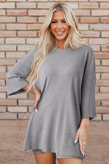 Light Grey Solid Color Loose Tunic Top Loungewear