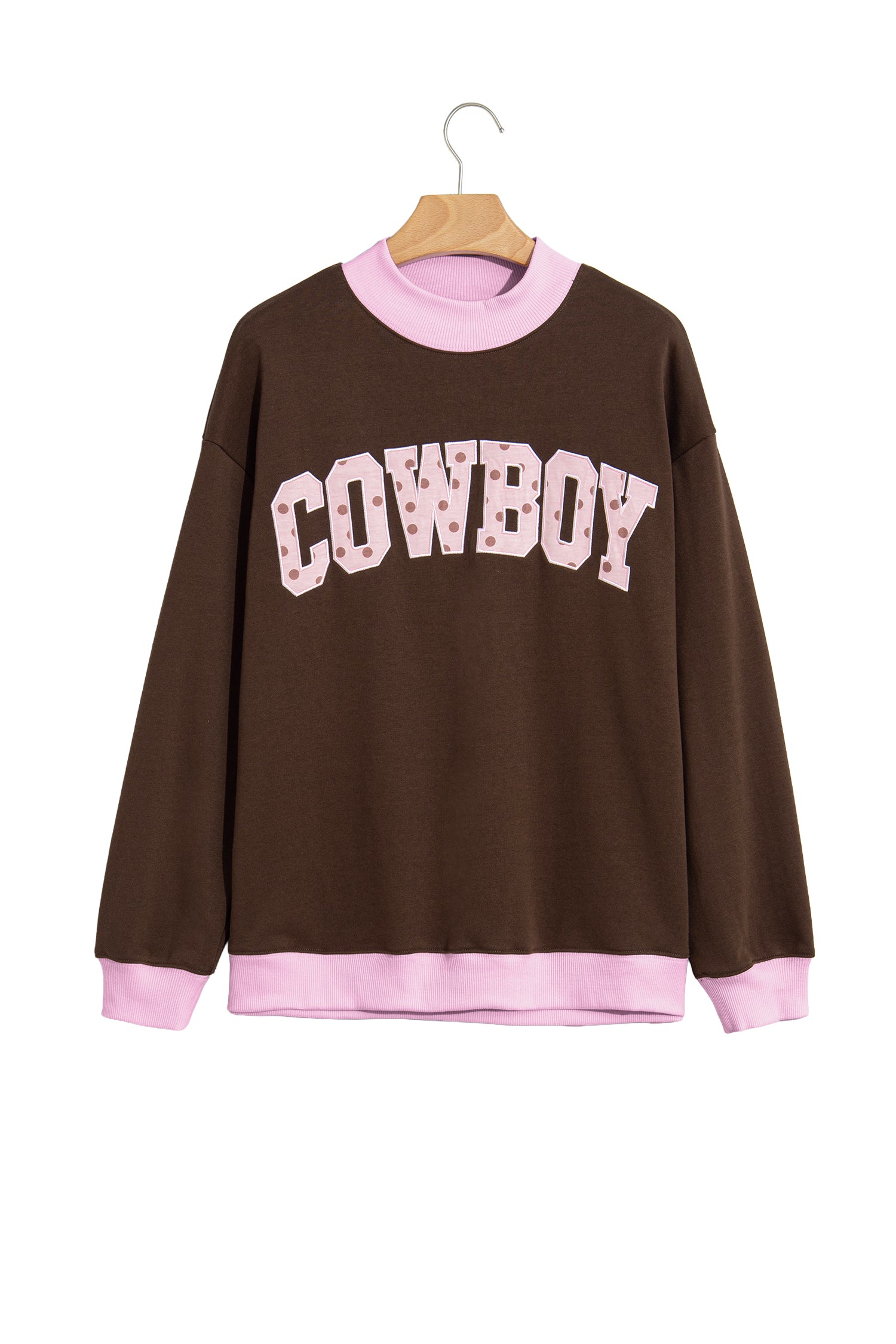 Pink Polka Dot Letter Graphic Colorblock Tunic Sweatshirt