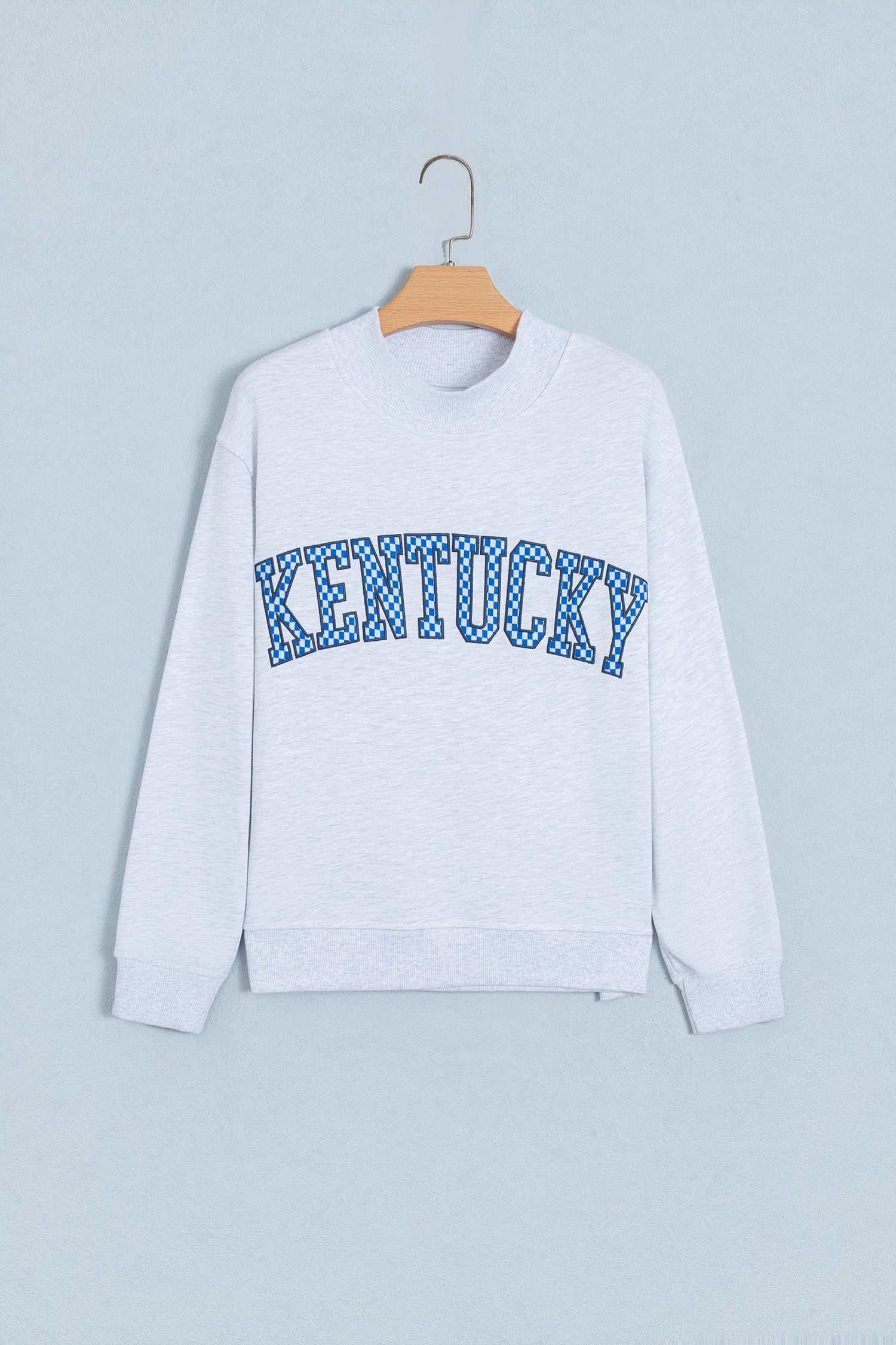 Light Grey High Neck Embroidered Checkered Letter Game Day Sweatshirt