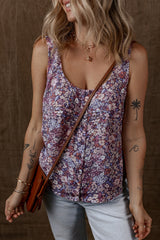 Yellow Boho Floral Pleated Buttoned Front Tank Top