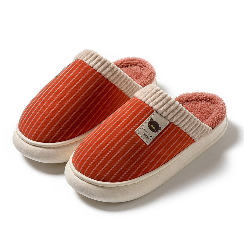 Solid Striped Plush Slippers