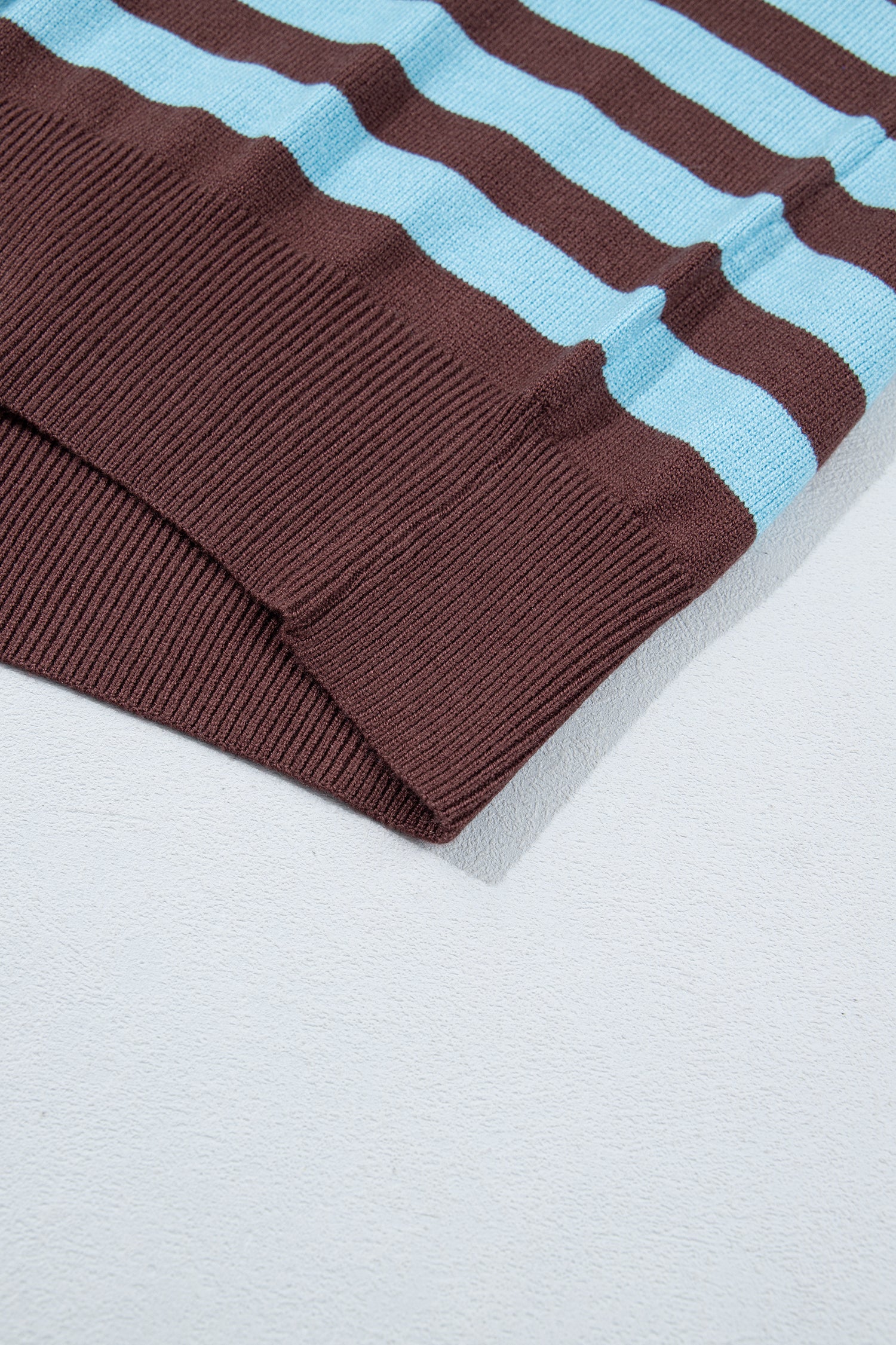 Brown Stripe Color Block Loose Crew Neck Cuffed Sweater