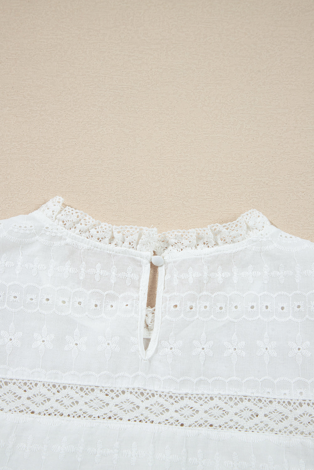 White Lace Neck Flutter Sleeve Eyelet Blouse