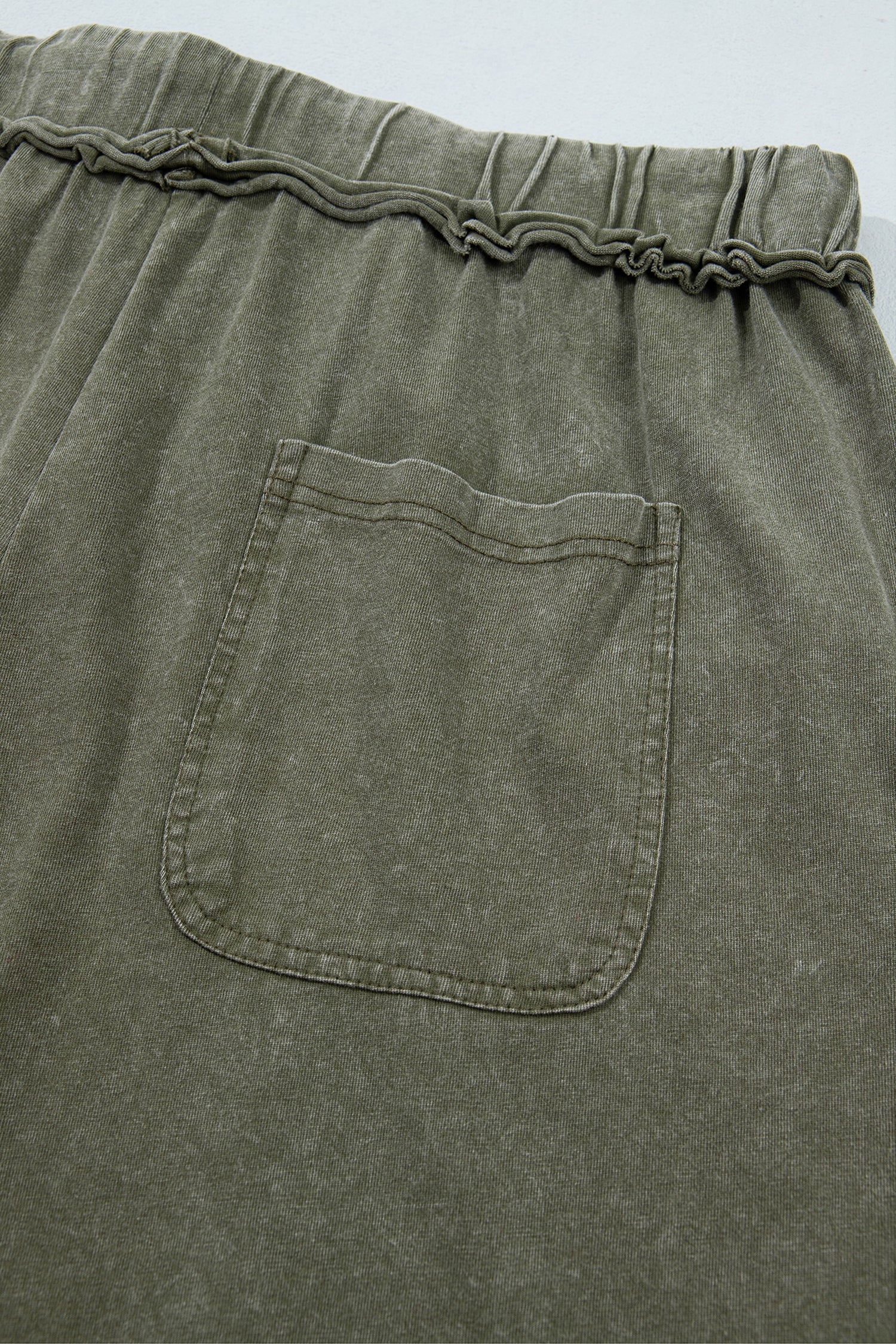 Jungle Green Mineral Wash Seam Detail Flare Leg Drawstring Pants
