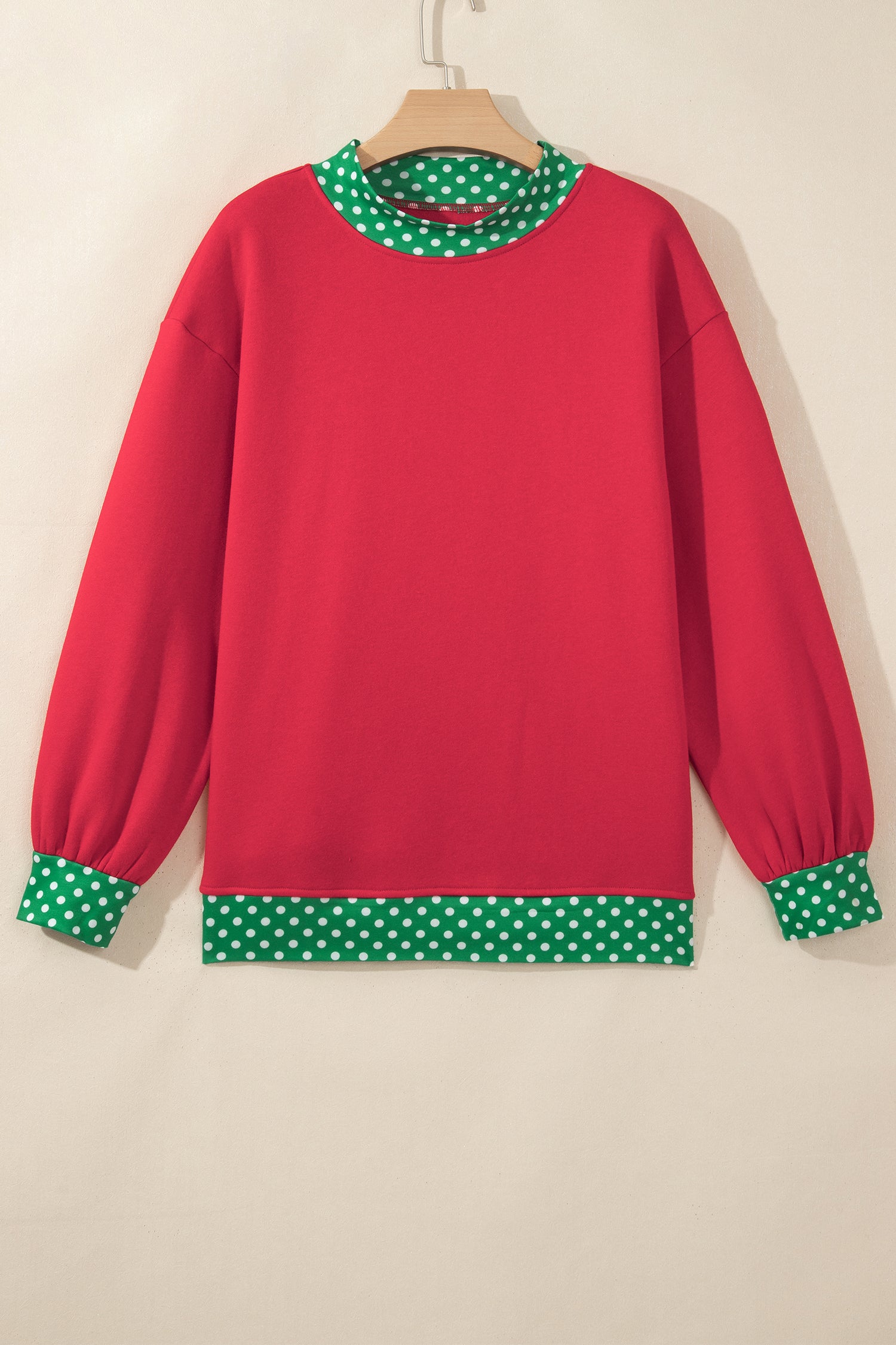 Dark Green Colorblock Polka Dot Contrast Trim Oversized Sweatshirt
