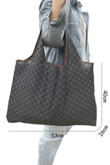 Black Trendy Checkered Pattern Large Portable Tote Bag