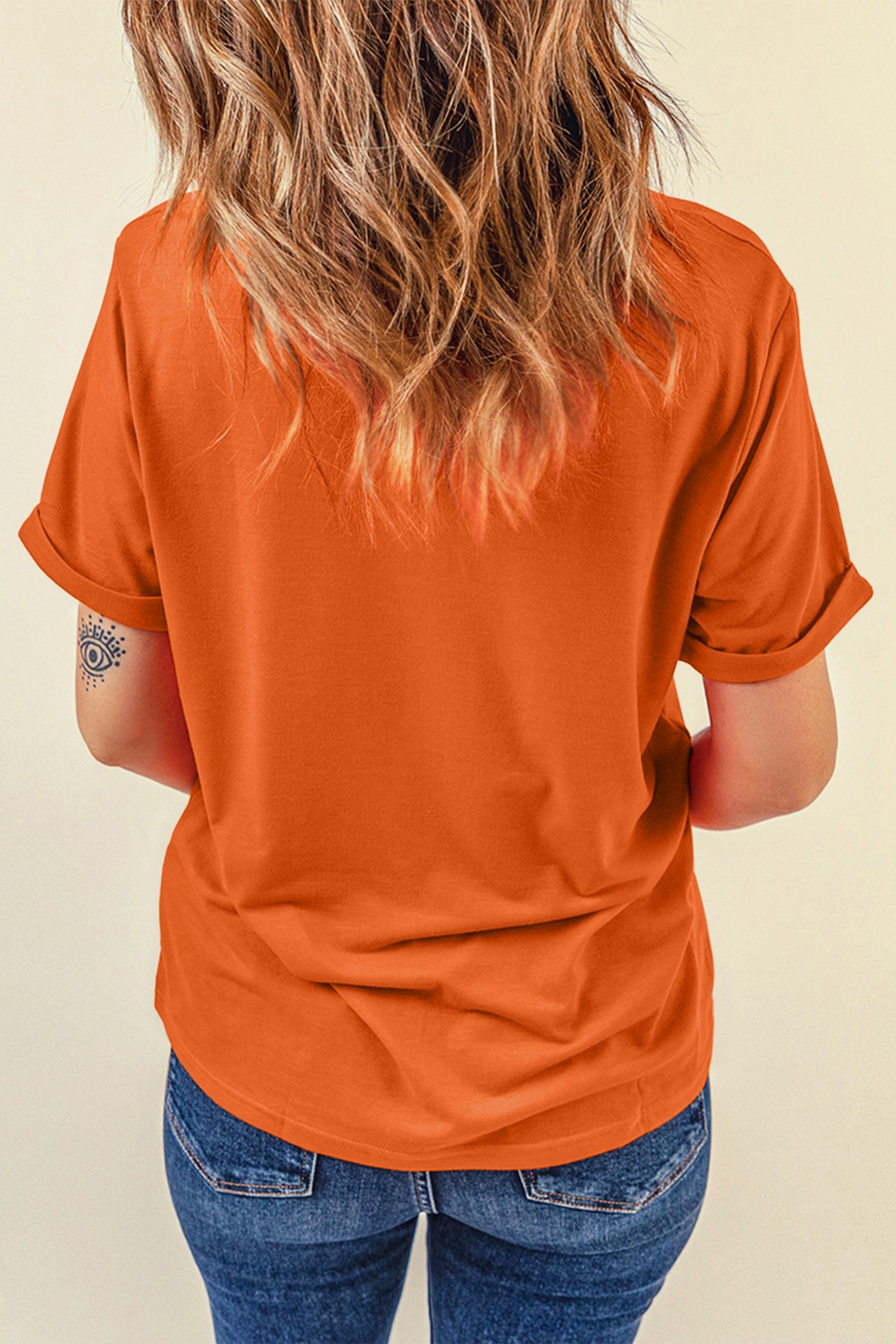 Orange Patchwork Pumpkin Graphic Short Sleeve Round Neck Tee