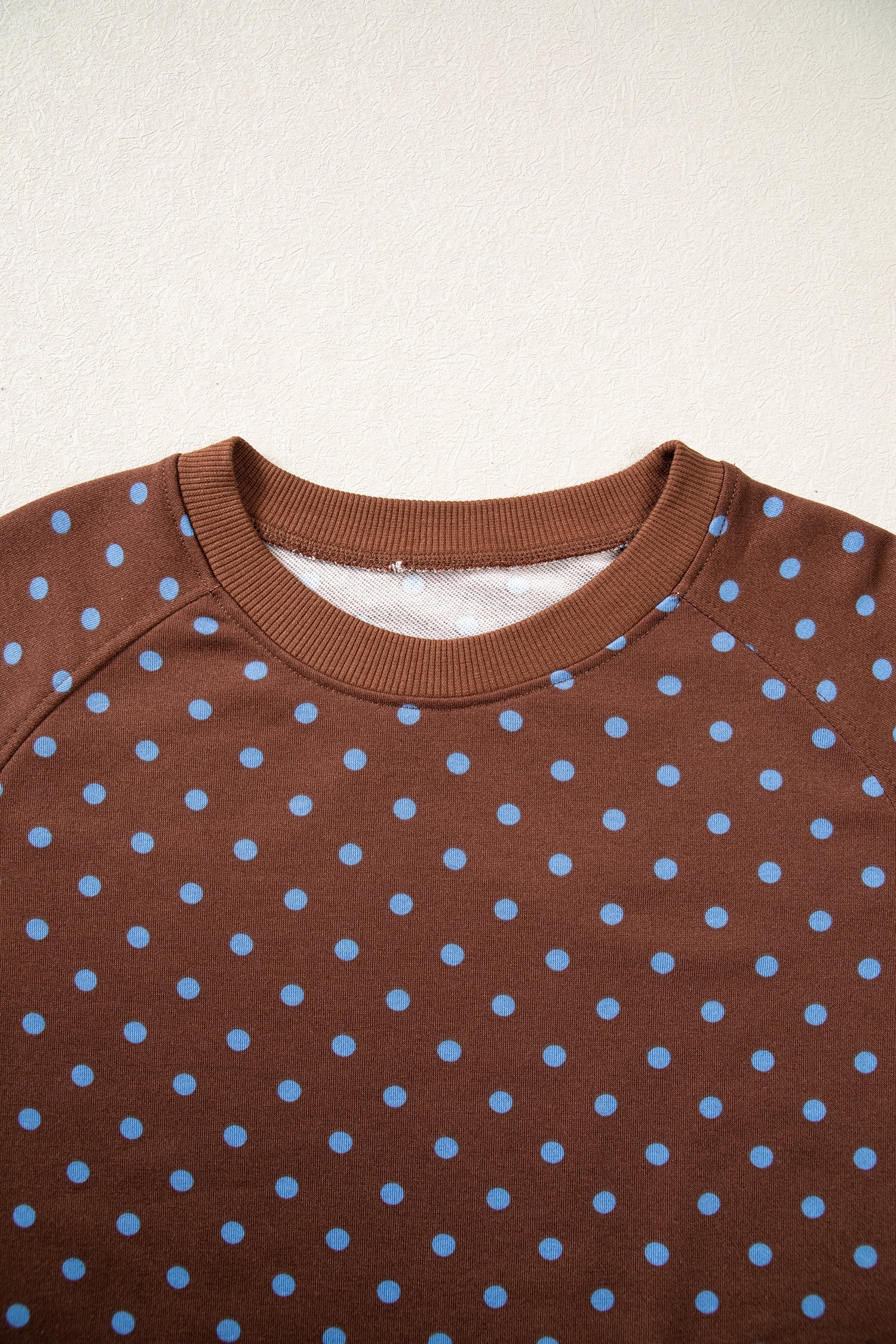 Brown Polka Dot Drawstring Wide Leg Long Sleeve Top Pant Set