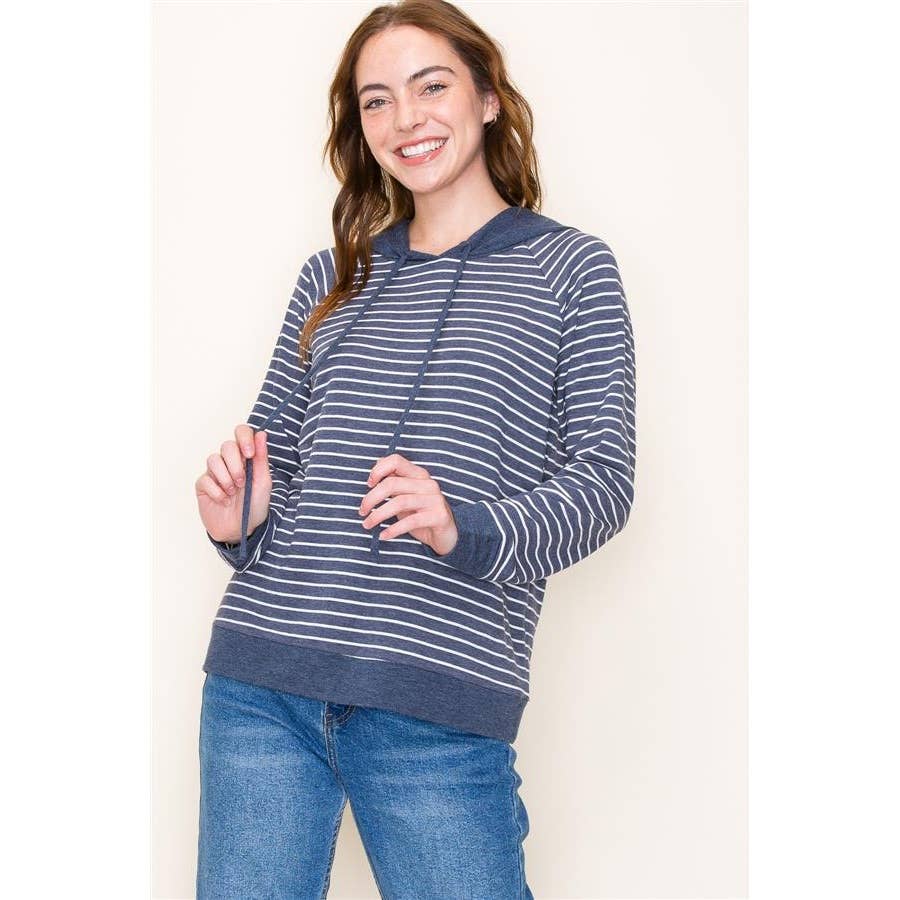 DRAWSTRING LONG SLEEVE COLORBLOCK STRIPED HOODIE