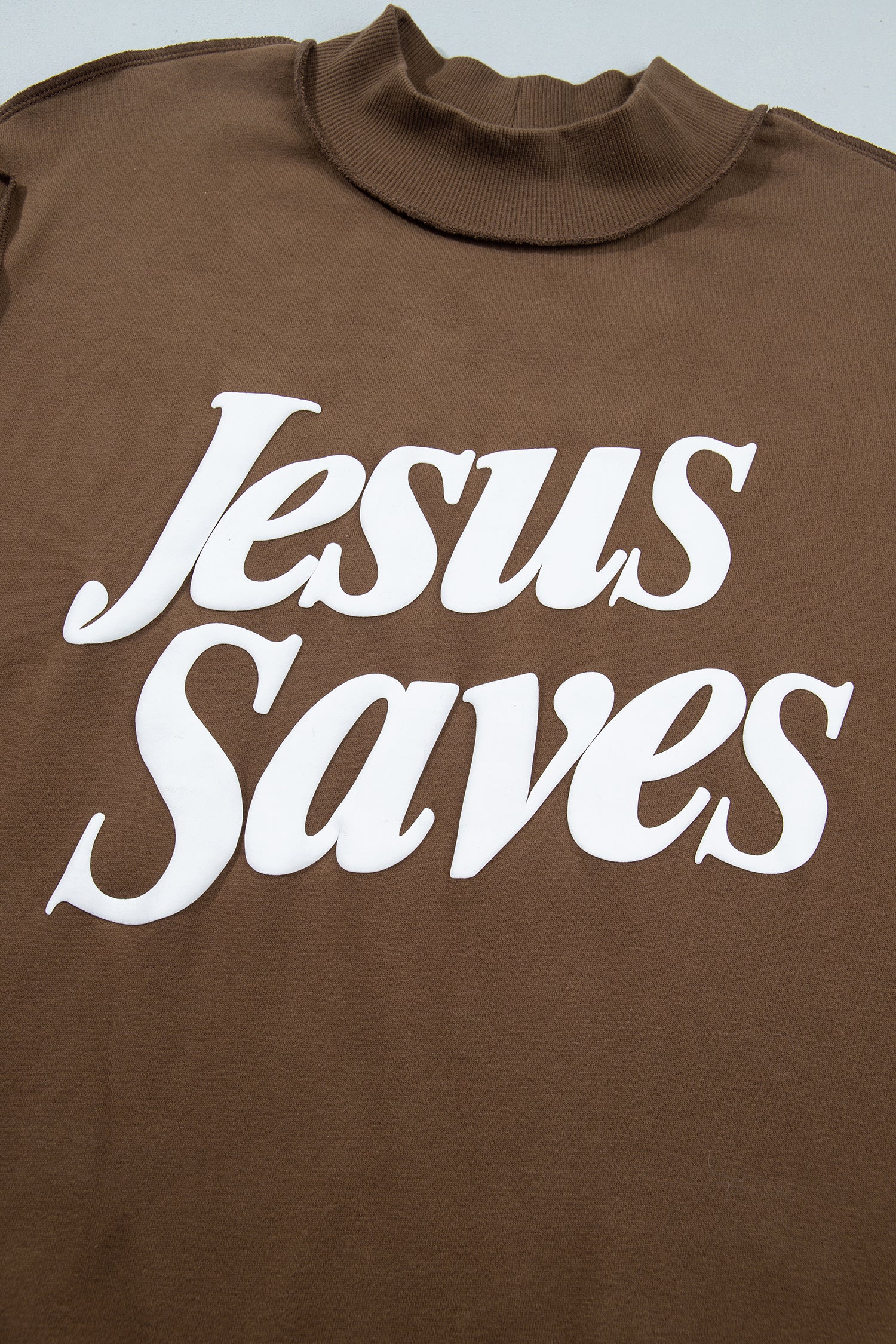 Fiery Red Jesus Saves Slogan Print Stand Neck Baggy Sweatshirt