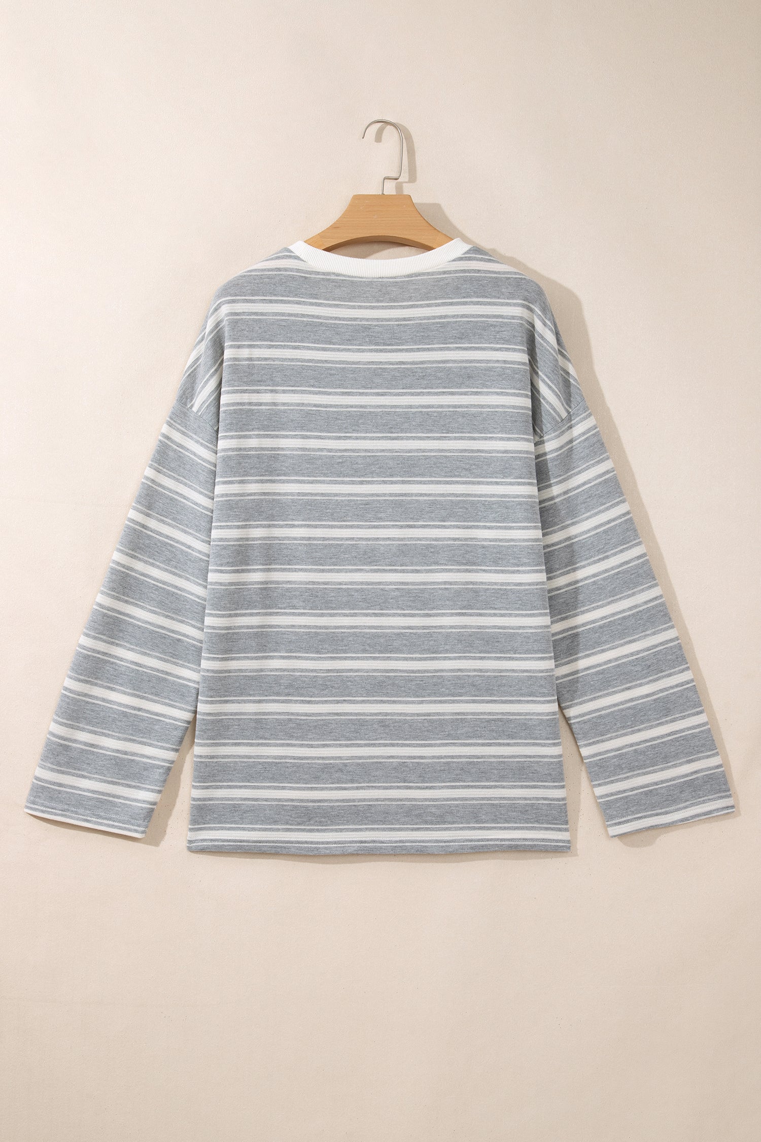 Gray Stripe Long Sleeve Round Neck Tunic Top