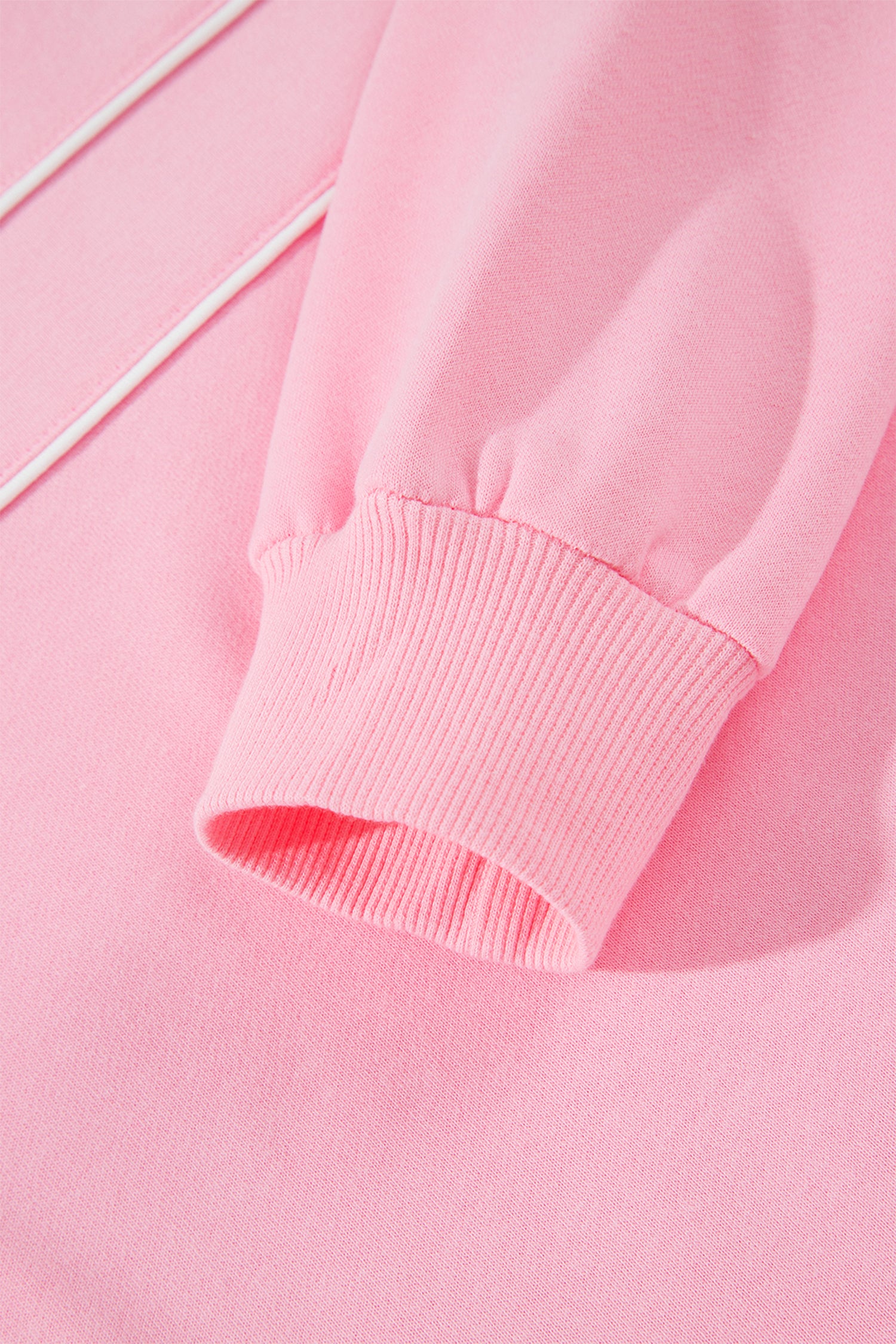 Pink Piping Trim Long Sporty Pullover Drawstring Elastic Waist Shorts Set