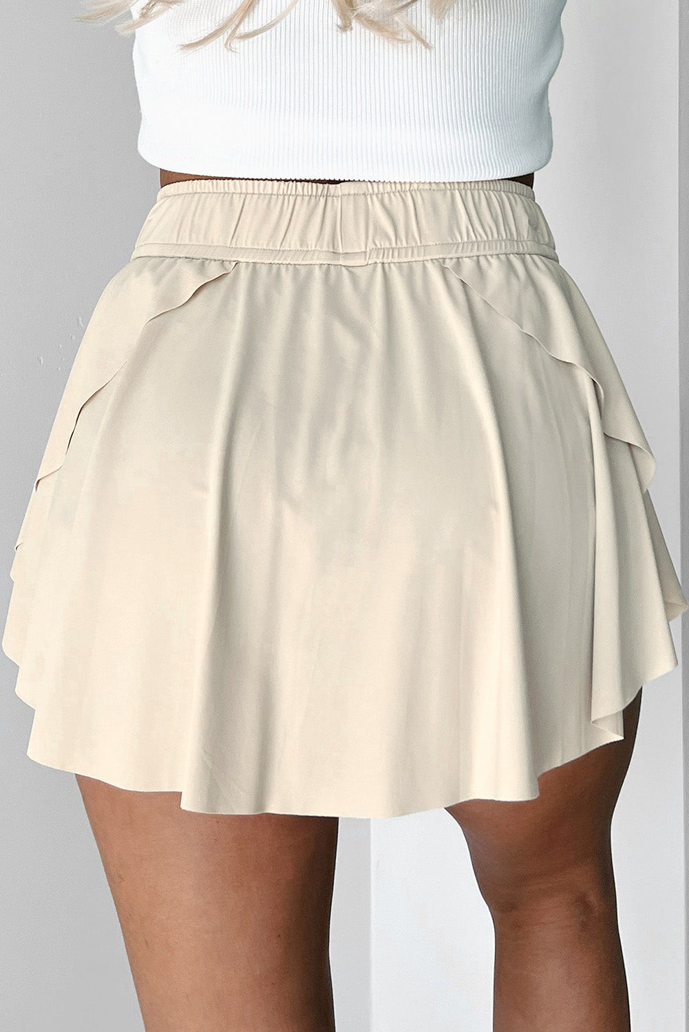 Yellow Cream Drawstring Elastic Waistband Lined Tennis Skorts