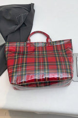 Fiery Red Plaid Pattern PVC Glossy Waterproof Tote Bag