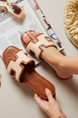 White Faux Raffia Detail Hollowed Open Toe Slippers