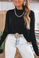 Smoke Gray High Neck Long Sleeve Top