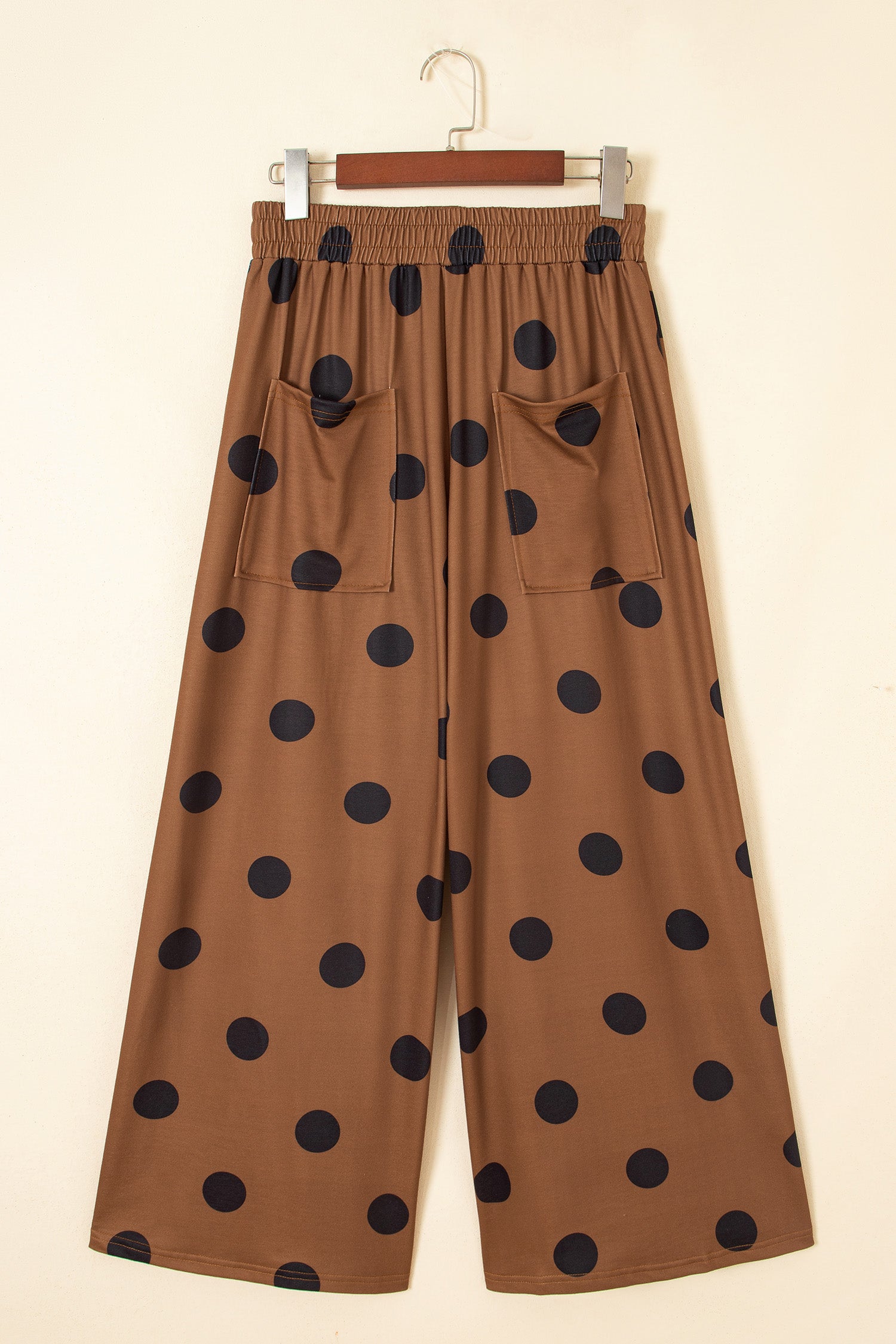 Khaki Polka Dot Wide Leg Elastic Waist Casual Pants