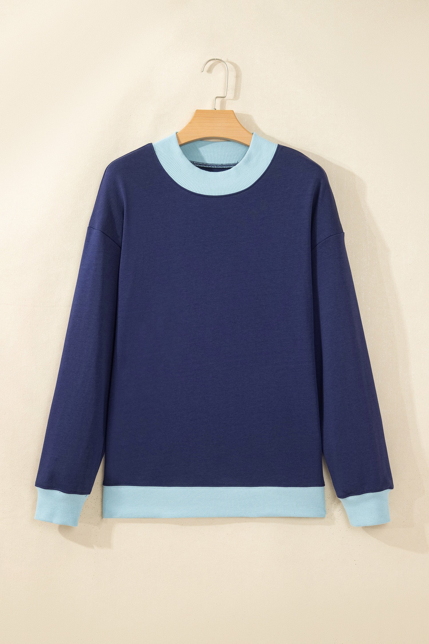 Grapefruit Orange Colorblock Trim Crewneck Long Sleeve Pullover Sweatshirt