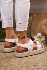 White Open Toe Ankle Strap Wedge Sandals