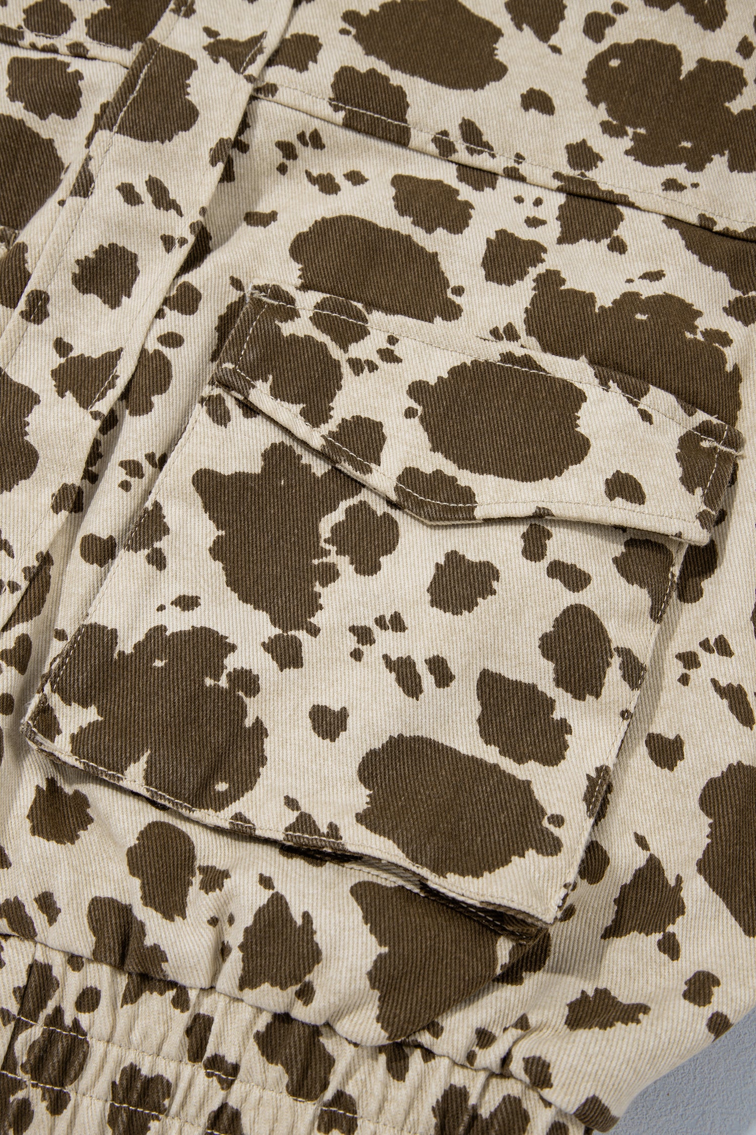Brown Western Cow Print Cargo Pocket Denim Jacket
