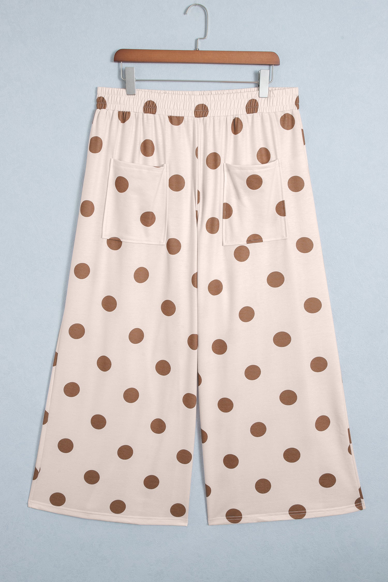 Khaki Polka Dot Elastic Waist Wide Leg Plus Size Pants