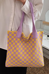 Color black Checkered Knit Eco-Friendly Tote Bag