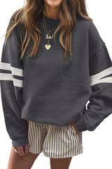 Dark Grey Preppy Striped Sleeve Loose Sweatshirt