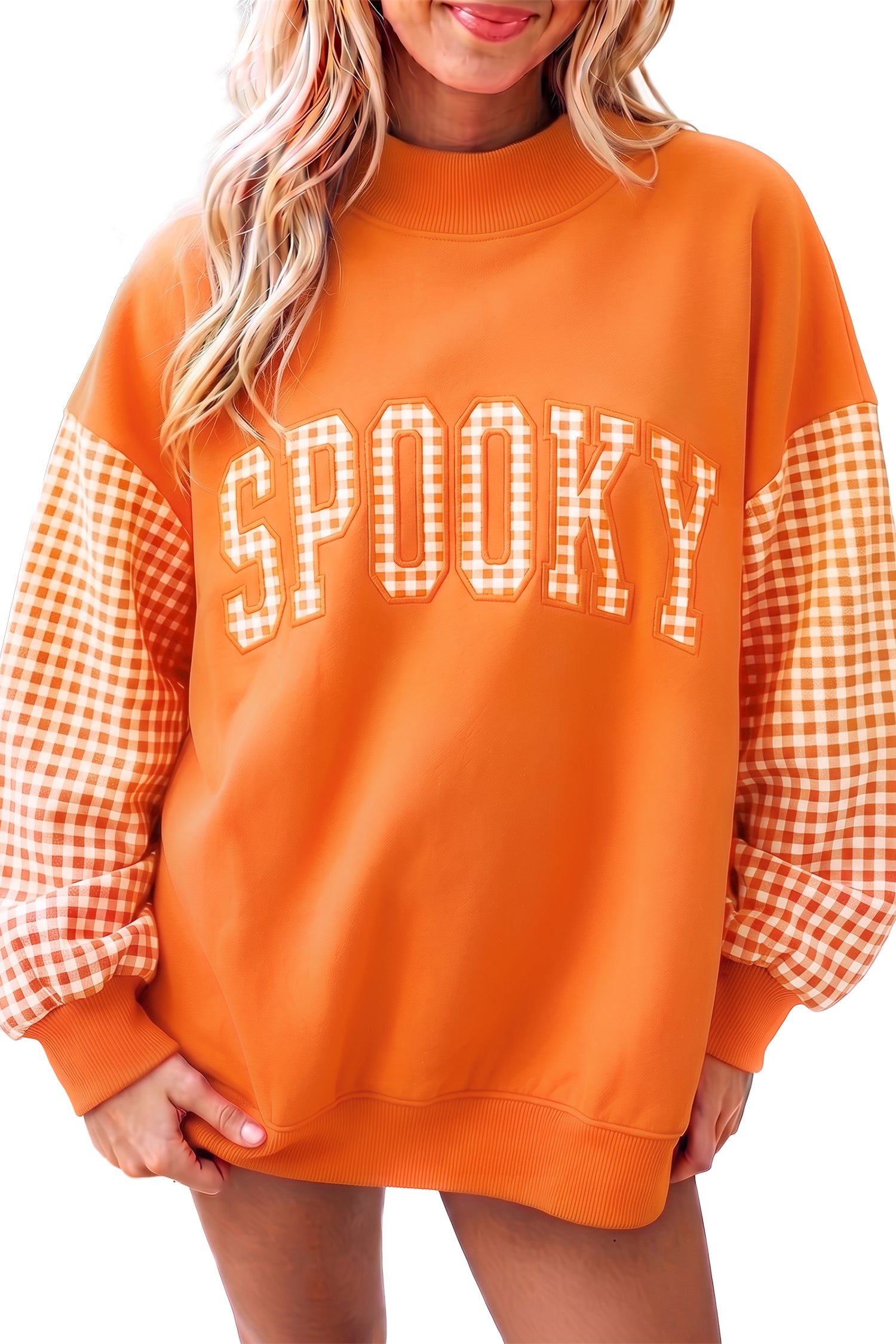 Carrot Gingham Plaid Oversized Pullover Sweatshirt