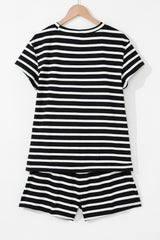Black White Striped Short Sleeve Top and Shorts Set