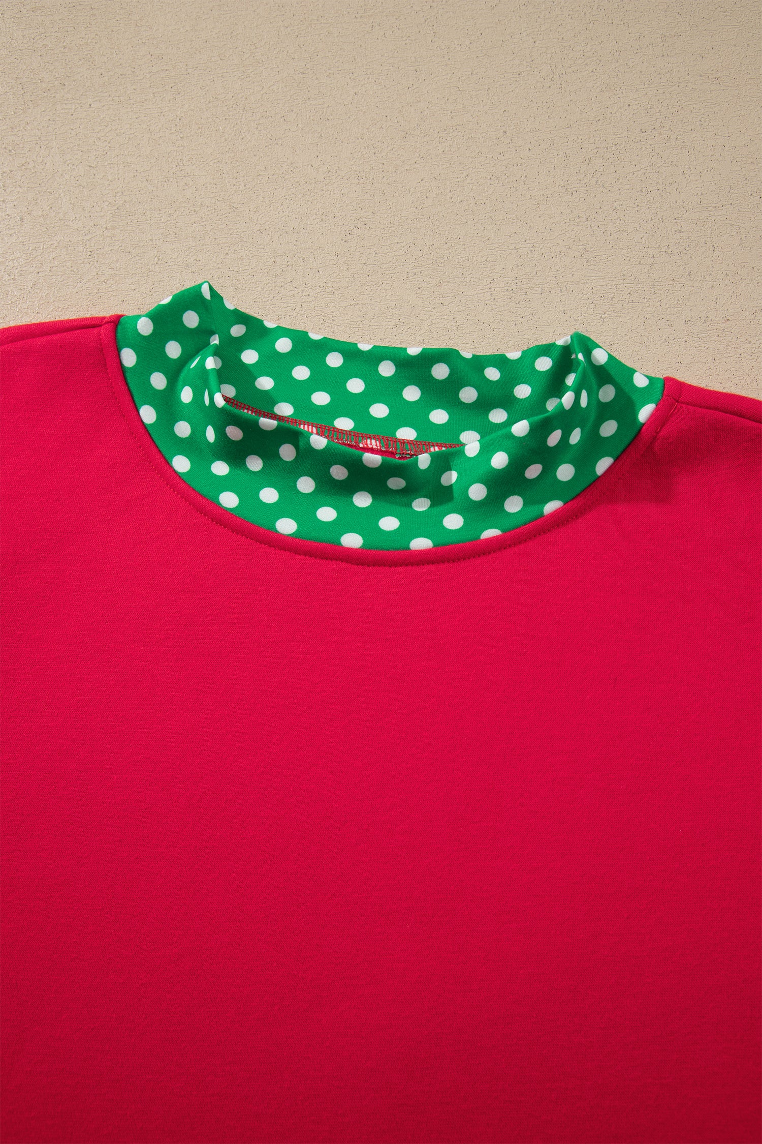 Dark Green Colorblock Polka Dot Contrast Trim Oversized Sweatshirt