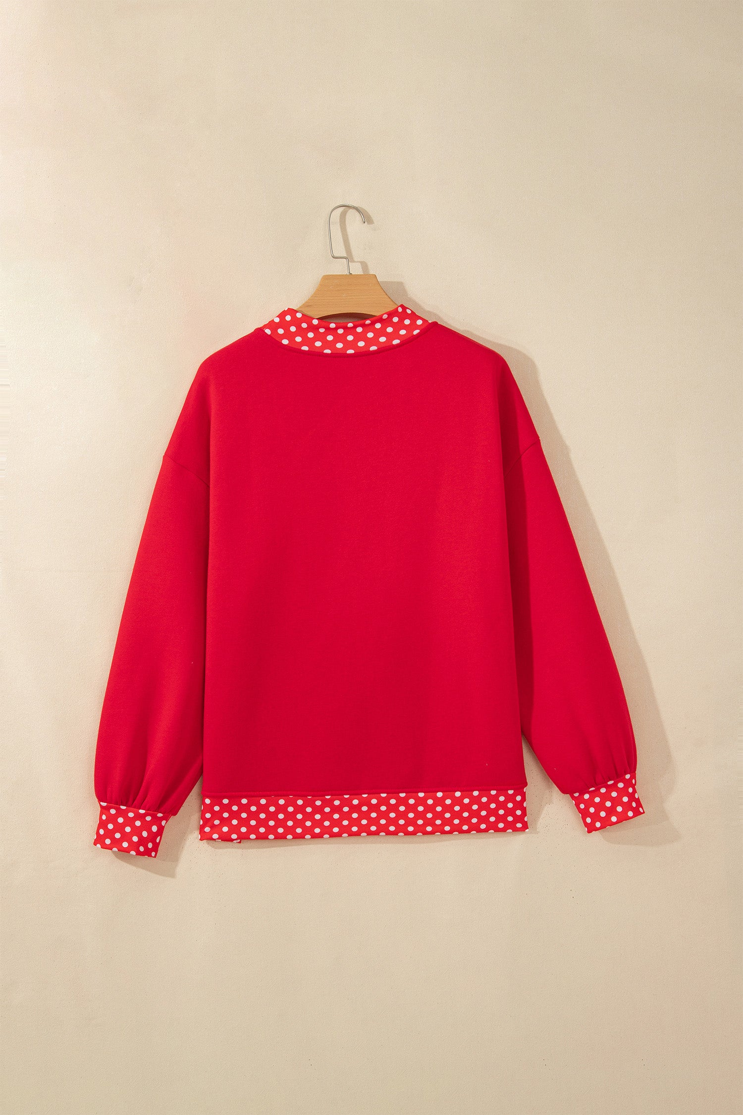 Sail Blue Polka Dot Letter Print Contrast Trim Mock Neck Sweatshirt