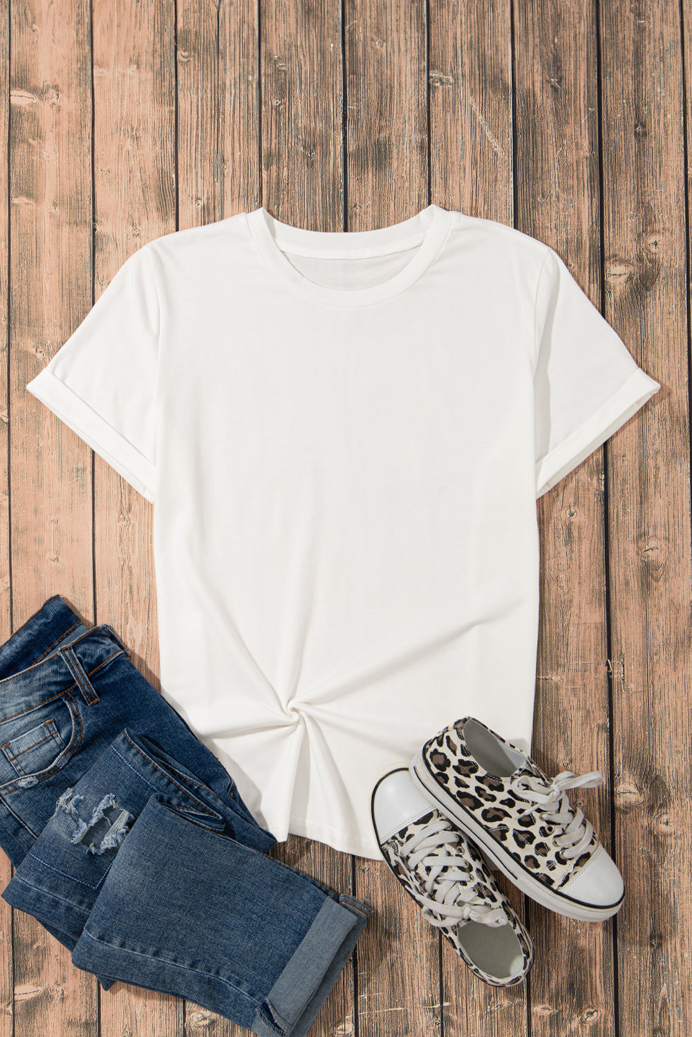 Yellow Cream Casual Plain Crew Neck Tee