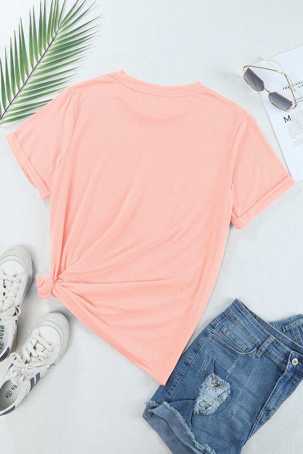 Yellow Cream Casual Plain Crew Neck Tee