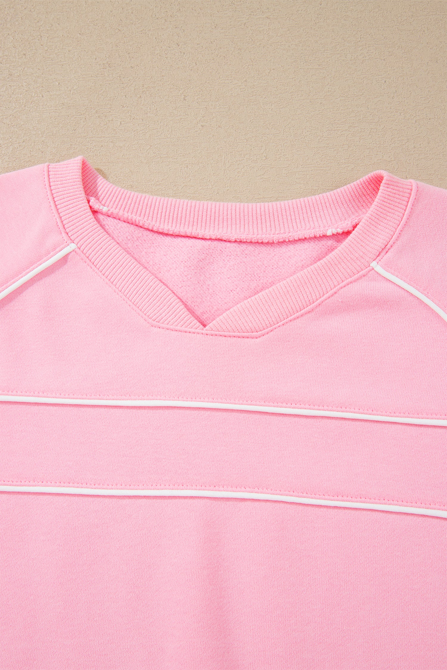 Pink Piping Trim Long Sporty Pullover Drawstring Elastic Waist Shorts Set