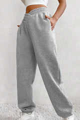 Light Grey Solid Color Crisscross Elastic Waist Sweatpants