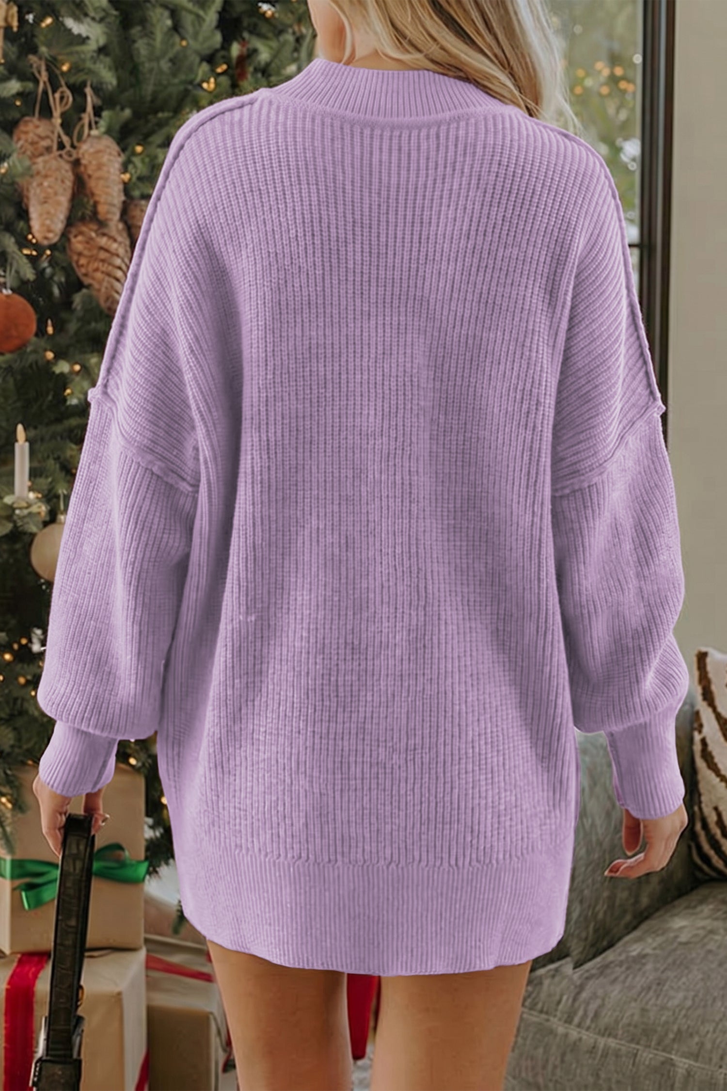 Red Dahlia Long Sleeve Ribbed Knit Stand Neck Regular Fit Sweater