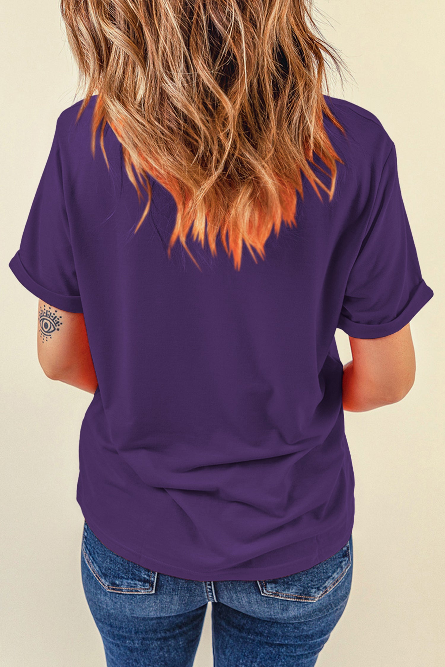 Yellow Cream Casual Plain Crew Neck Tee