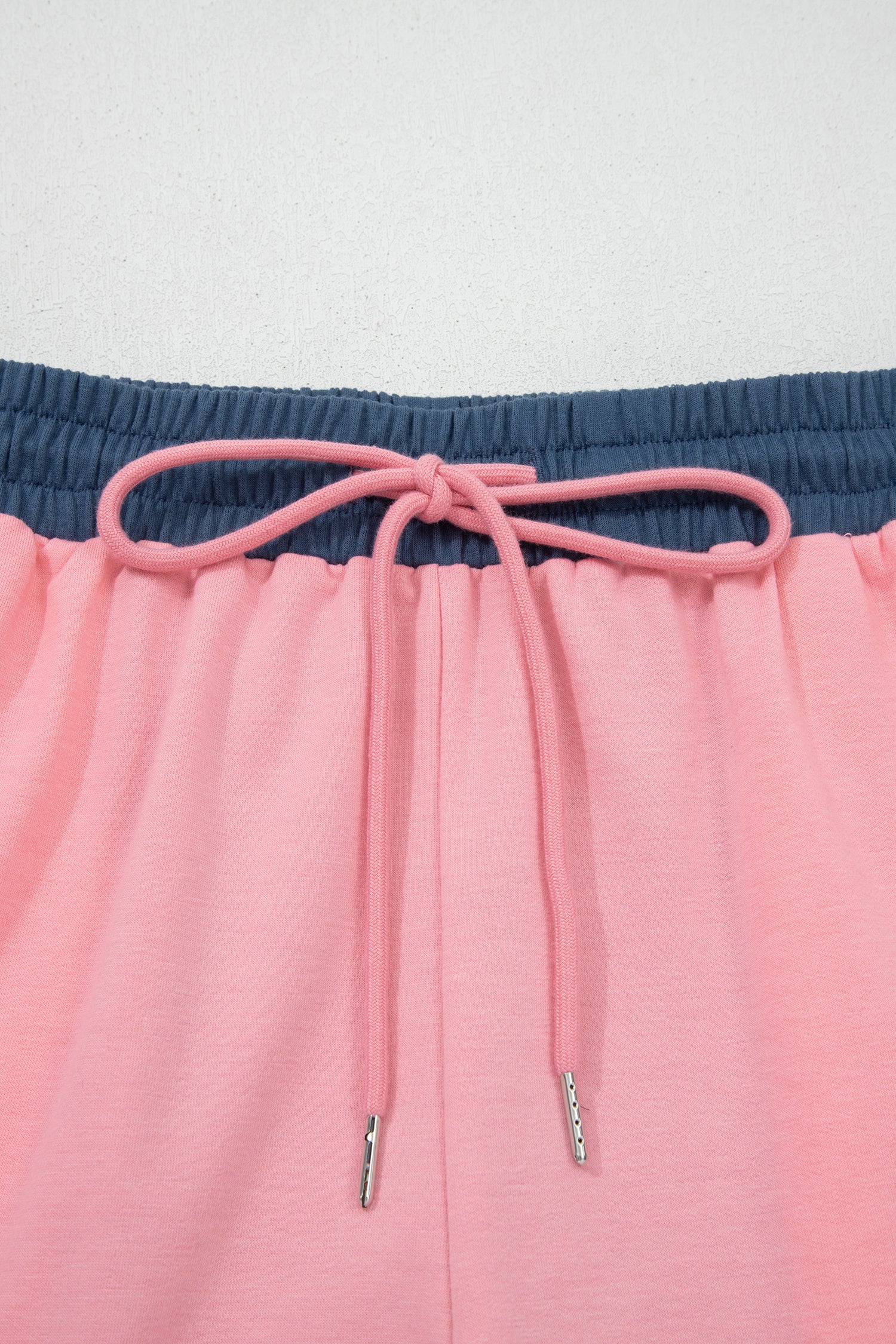 Pink Color Block Patchwork Varsity Striped Detail Drawstring Elastic Waist Shorts
