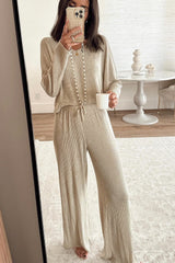 Jet Stream 3D Ribbed V Neck Pullover Drawstring Pants 2 Piece Lounge Set