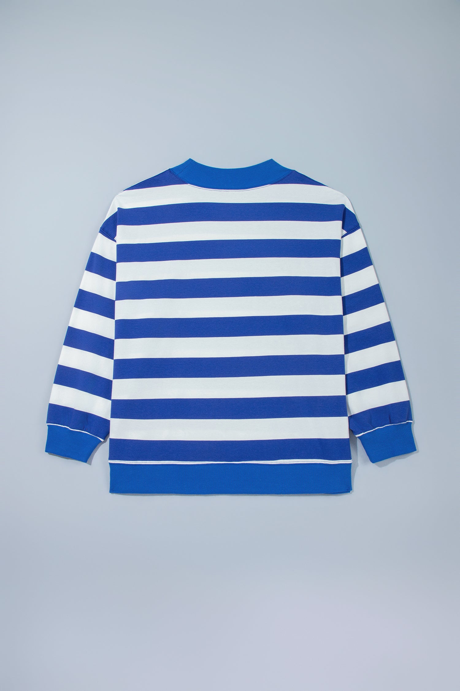 Orange Stripe Ribbed Trim Stand Neck Dropped Shoulder Plus Size Sweatshirt