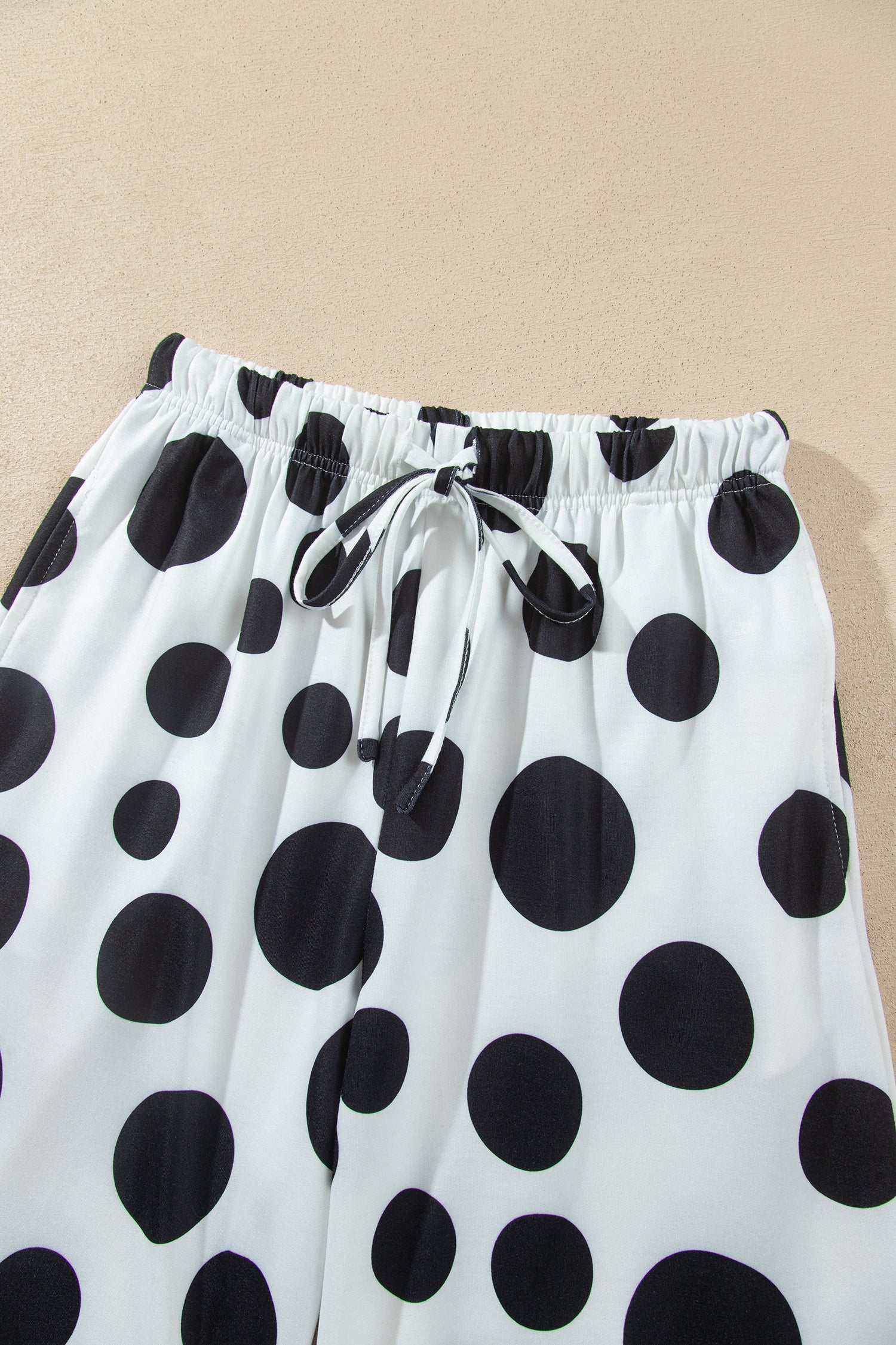 Khaki Polka Dot Long Sleeve Top Drawstring Relaxed Pants Set