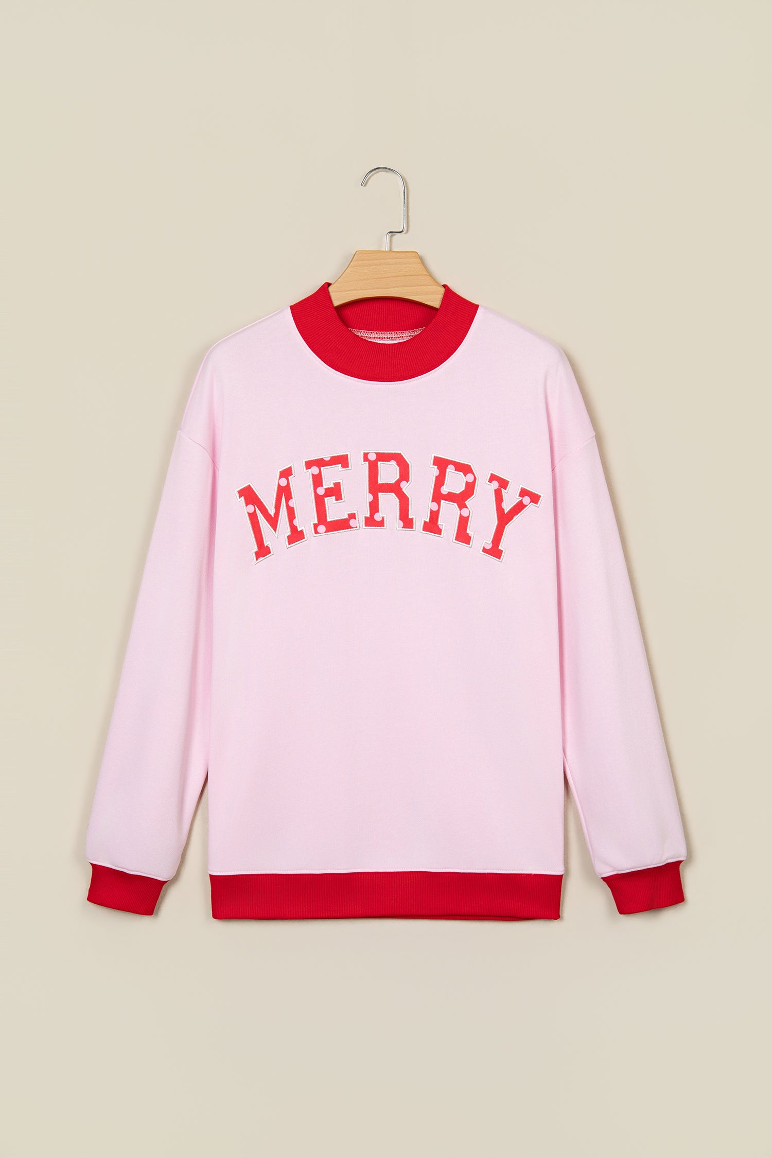 Pink Polka Dot Letter Graphic Colorblock Tunic Sweatshirt